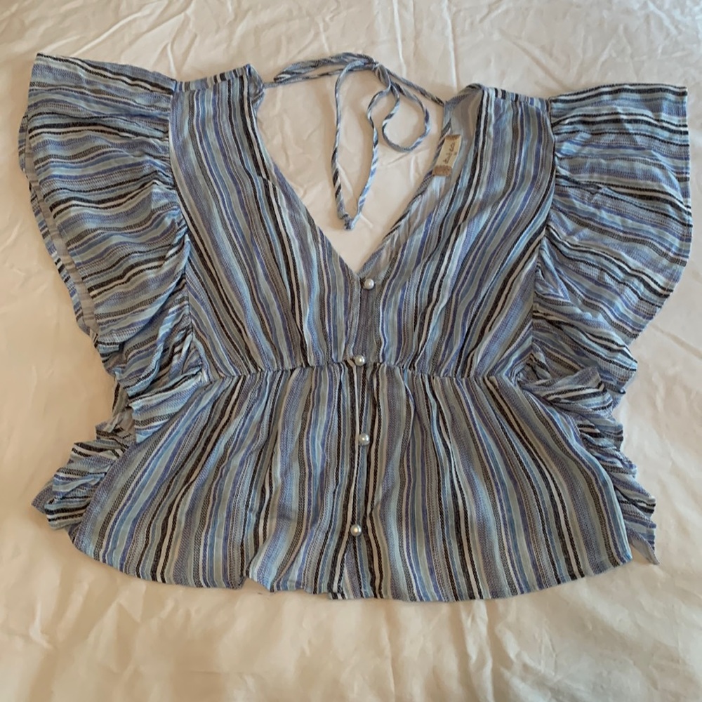 Women’s Altar’d State Blue, Black, and White Blouse